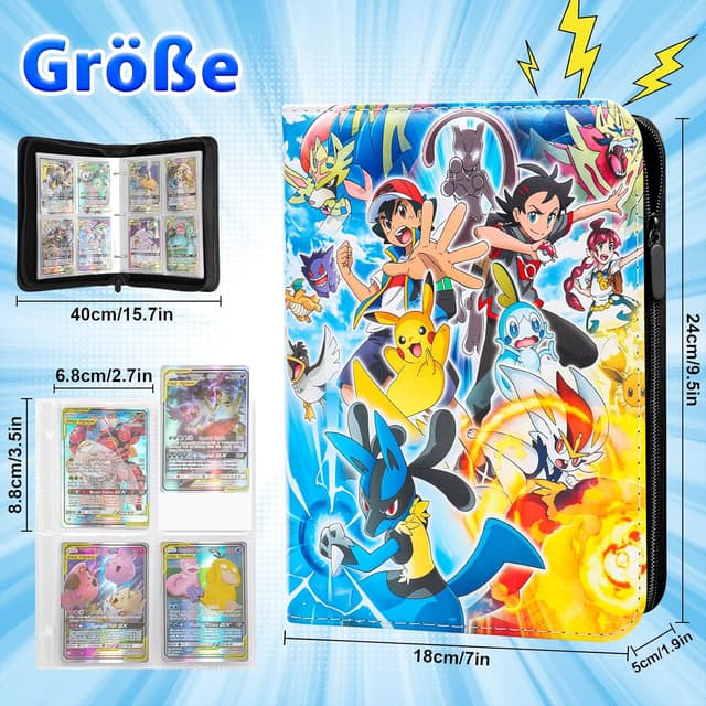 Detalle de Jntmakun Sammelalbum für Pokémon Karten (S400) – 50 Seiten, 400 Karten, wasserabweisendes PU
