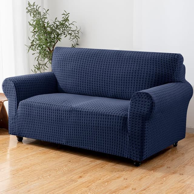 Detalle 2 de YSTELLAA Copridivano 2 posti con braccioli blu scuro, elasticizzato universale antiscivolo e lavabile