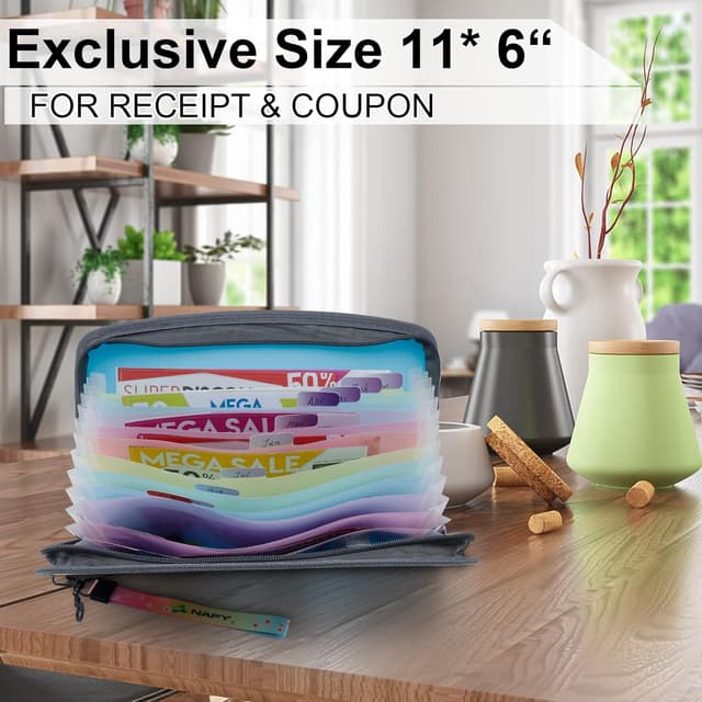 Detalle 2 de NAFY Small Accordion File Organizer (A5) with Zipper – 13-Pocket Coupon & Receipt Holder in Blue