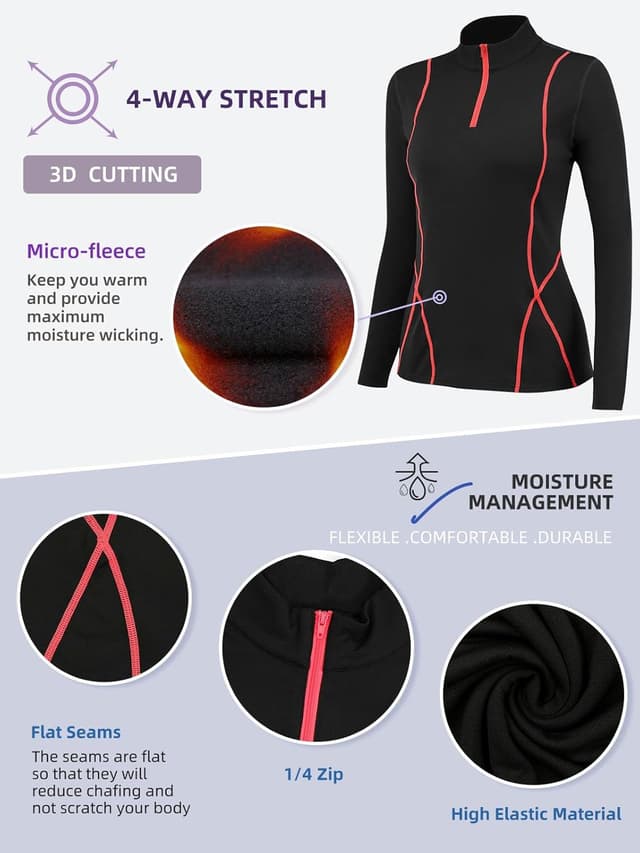 Detalle de TERODACO Women’s Half Zip Thermal Base Layer with Micro Fleece