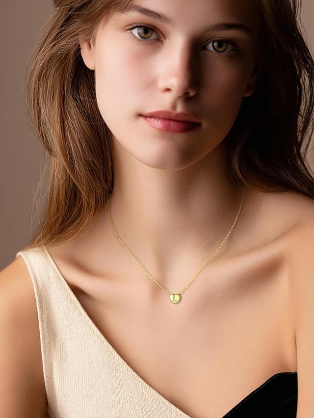 Detalle de GoldChic Herzkette Damen Kette mit Buchstaben-Anhänger, Kupfer/14K vergoldet, 41 cm + 5 cm