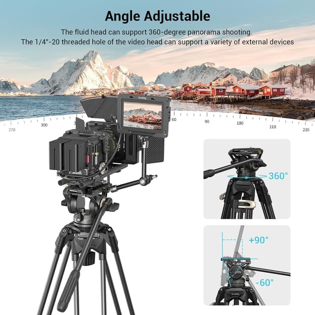 Detalle de SMALLRIG Videostativ 73 Zoll (186 cm) Heavy Duty Tripod mit 360°-Fluidkopf und Dual-Schnellwechselplatte – 3751B