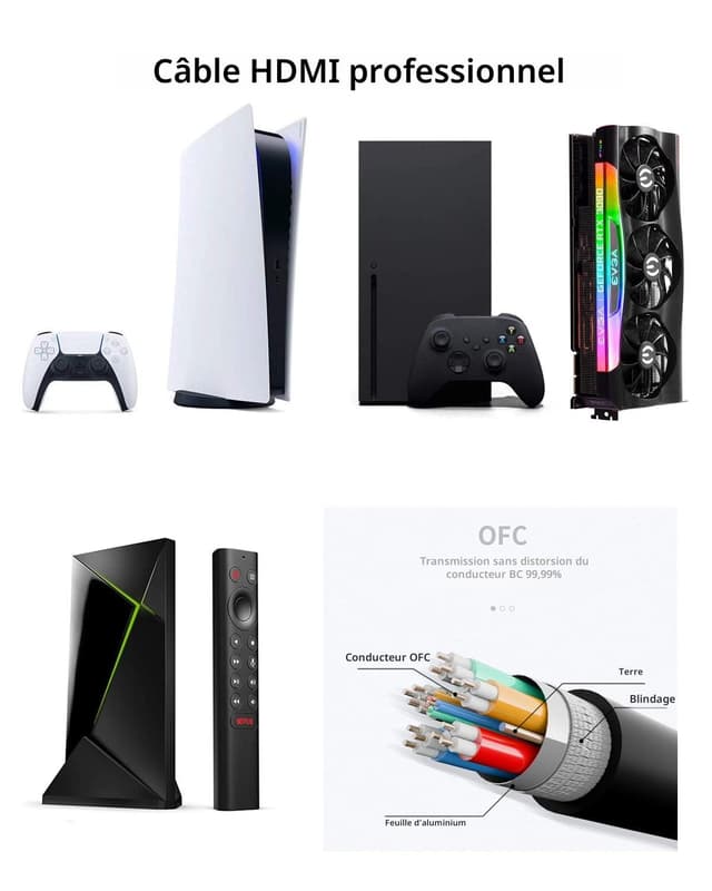 Detalle 2 de Câble HDMI Ubluker 10K/8K/4K certifié 48 Gbps 1 m : eARC, HDR dynamique et 4K jusqu’à 240 Hz