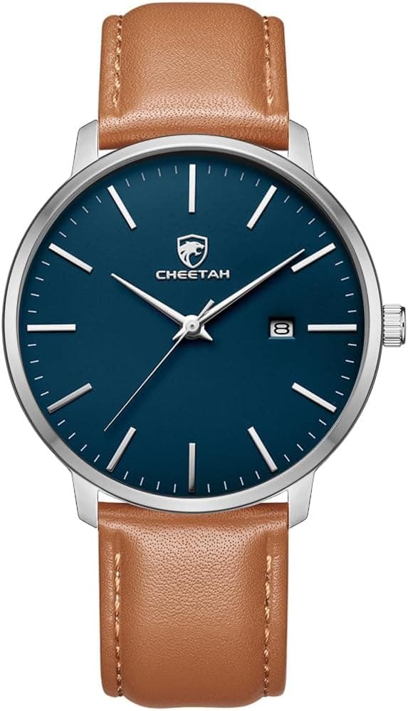 Detalle de CHEETAH Minimalistische Herren-Armbanduhr mit Analog-Quarz, 3 ATM und Lederarmband