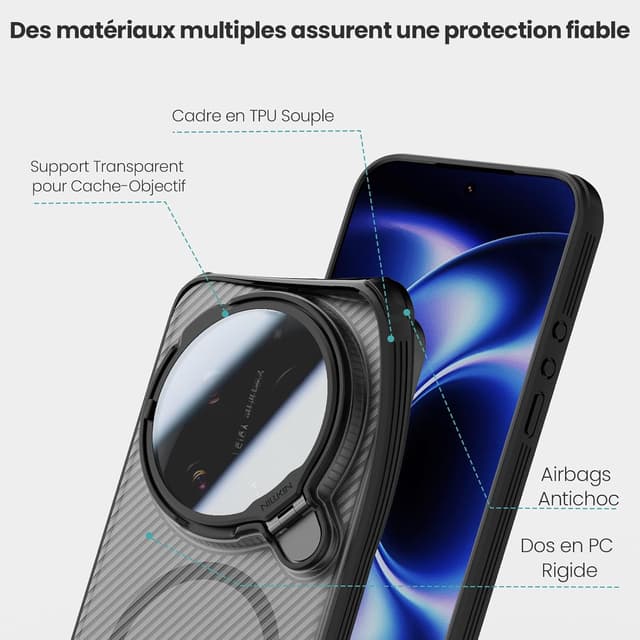Detalle de Nillkin Magnétique Coque pour Xiaomi 17 Ultra avec protection photo et support compatible MagSafe (noir transparent)