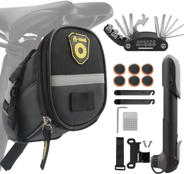 Detalle de Kit di riparazione biciclette Fengzio con pompa, multitool 16 in 1 e strumenti d’emergenza