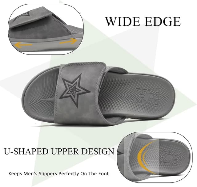 Detalle de KuaiLu men’s soft cushion slide sandals with plantar fasciitis arch support