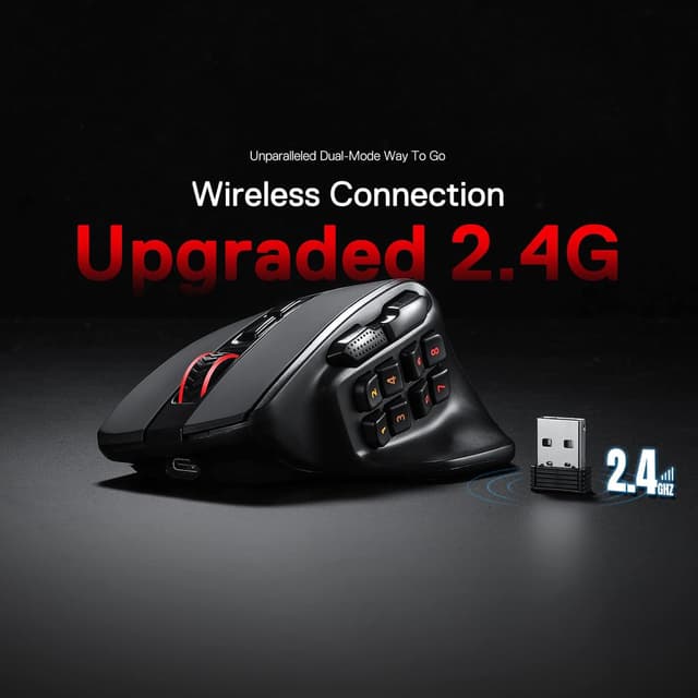 Detalle 2 de Redragon M811 Pro Souris de jeu MMO sans fil : 15 boutons programmables et RVB