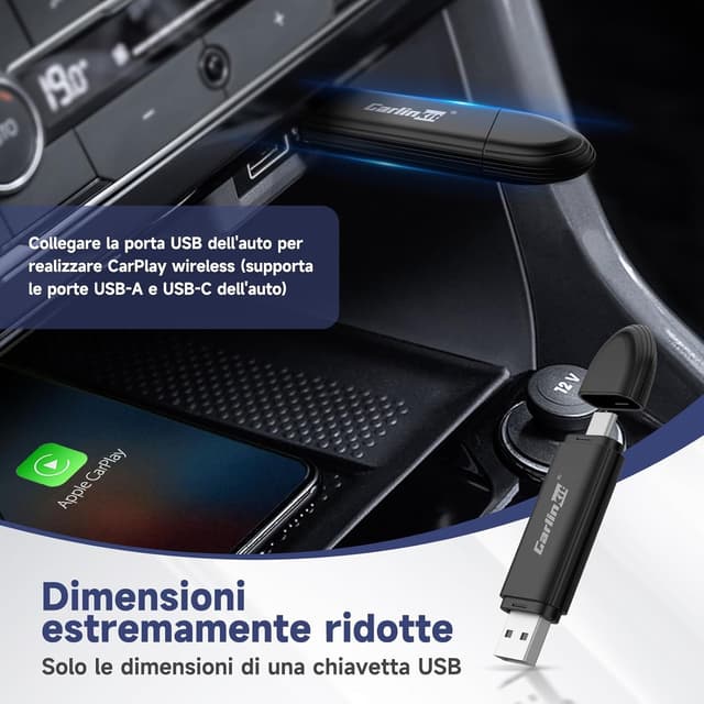 Detalle 2 de Carlinkit mini SE Adattatore CarPlay wireless per conversione USB, supporto Siri e OTA