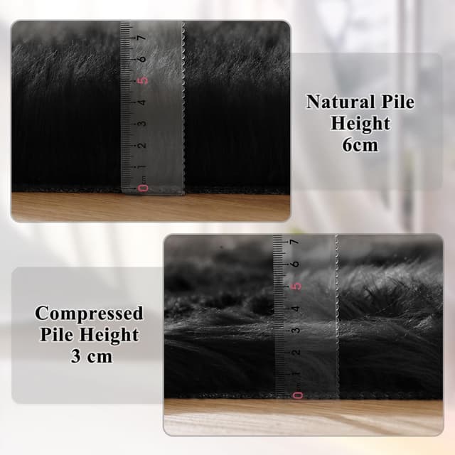 Detalle de ORINOVA tapis rond noir 180 cm en fausse fourrure shaggy