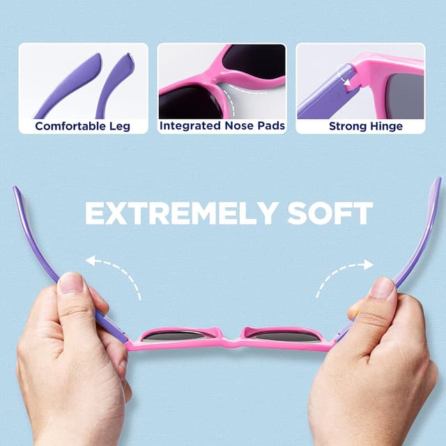 Detalle de RIVBOS Kids Sunglasses RBK004-2 with Polarised Lenses, UV Protection and Glasses Strap (age 3–10)