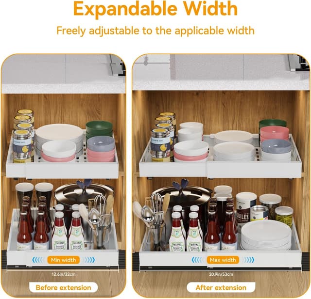 Detalle de iHomara Teleskopschublade Küche 32 bis 53 cm