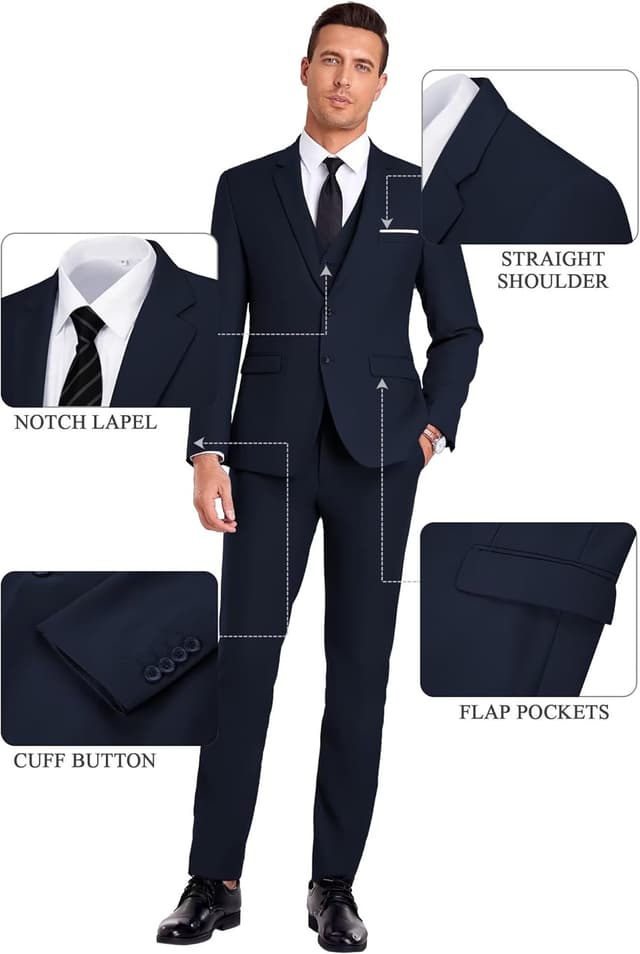 Detalle 2 de High-End Suits Men Orange Slim Fit 3-Piece Suit for Groomsmen (Notched Lapel Jacket, Vest, Pants)