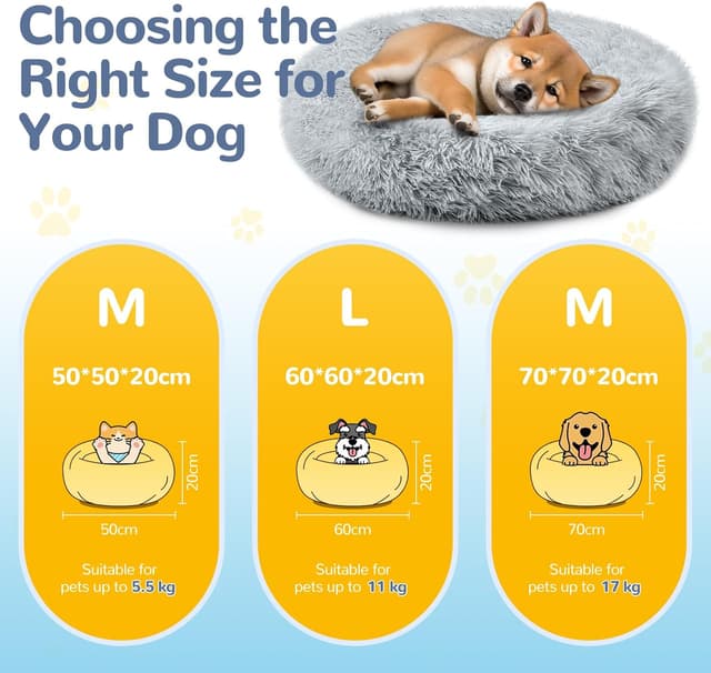 Detalle 2 de LUOJINYI Hundebett Flauschig Donut mit rutschfestem Boden, waschbar – hellgrau, 50 cm