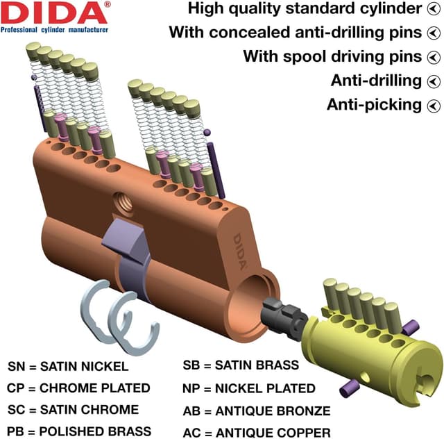 Detalle 2 de DIDA 60mm (30/30) Euro Cylinder Lock for UPVC Doors with 3 Keys – anti-pick, anti-bump, anti-drill