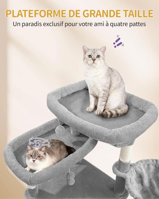 Detalle 2 de Hzuaneri Arbre à chat 153 cm gris clair MS15418LGV1 : spacieux, stable et pensé pour griffer