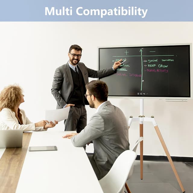 Detalle de ETHU Tripod Easel TV Stand for 32–65 inch TVs with Height Adjustable Swivel & Beech Wood Legs (VESA 400x400, up to 40kg)