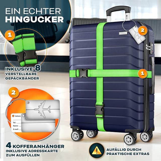 Detalle 2 de tillvex® Reisekoffer-Set 4-teilig (S–XL) mit TSA-Schloss, Kofferbändern, Anhängern und Gepäckwaage