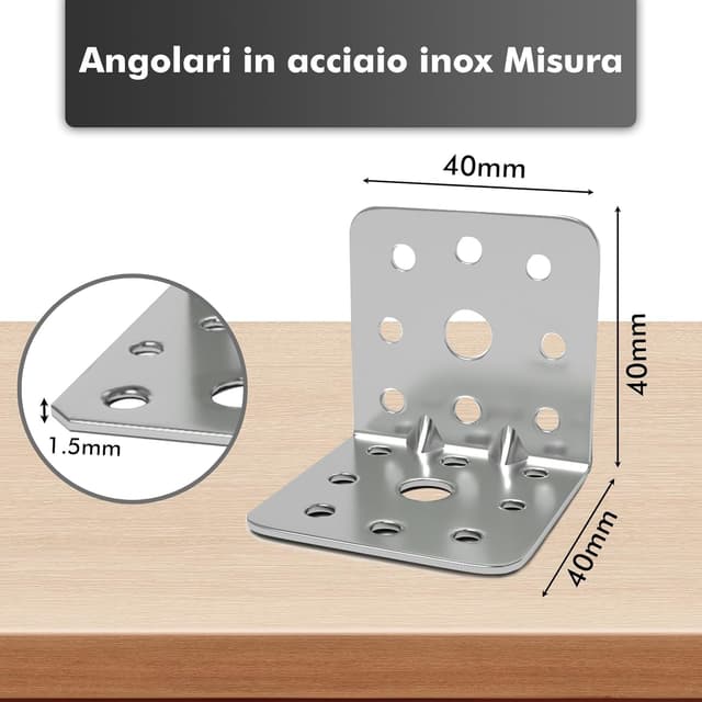 Detalle 2 de Shinfly 24 pezzi staffe angolari zincate 40×40×40 mm (rinforzate a 90°)