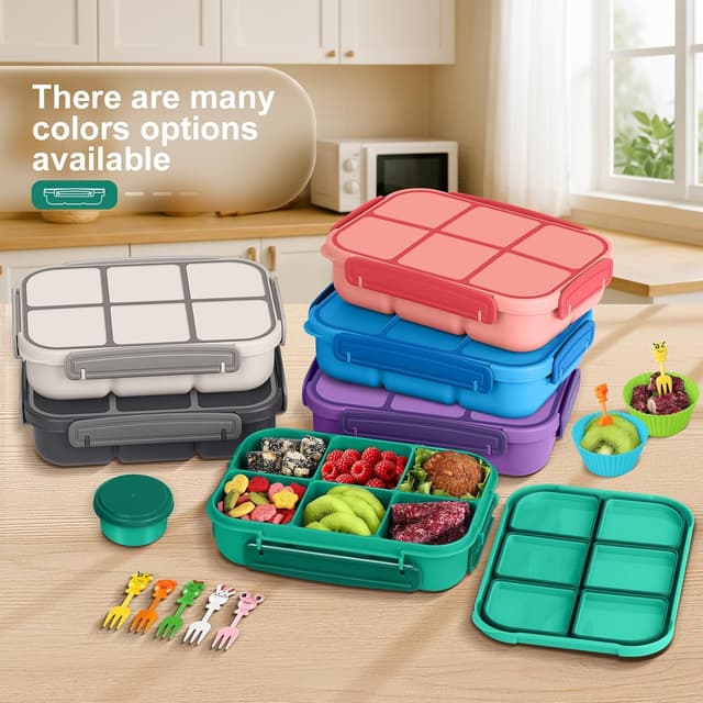 Thumbnail 6 de Amathley kids bento lunch box with 6 compartments, leakproof divider design and sauce pot (green)