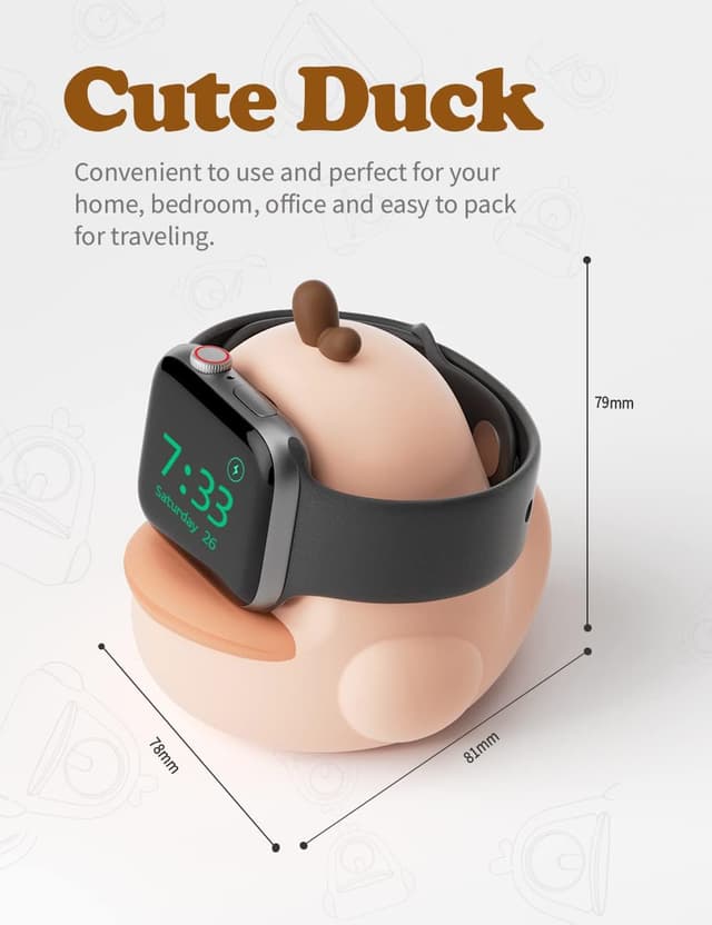 Detalle 1 de ELETIUO Charger Stand for Apple Watch (Series 49/46/45/44/42/41/40/38mm) – Silicone Duck Dock Station, Pink