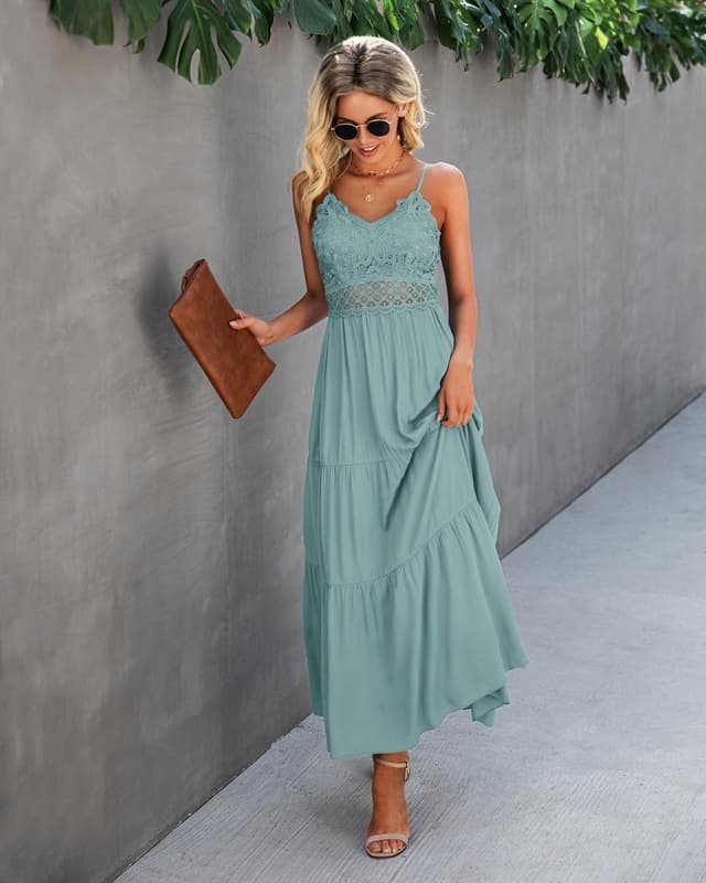 Thumbnail 6 de Dokuritu Women’s Beach Crochet Lace Maxi Dress (Solid Color) Spaghetti Strap Long Dress