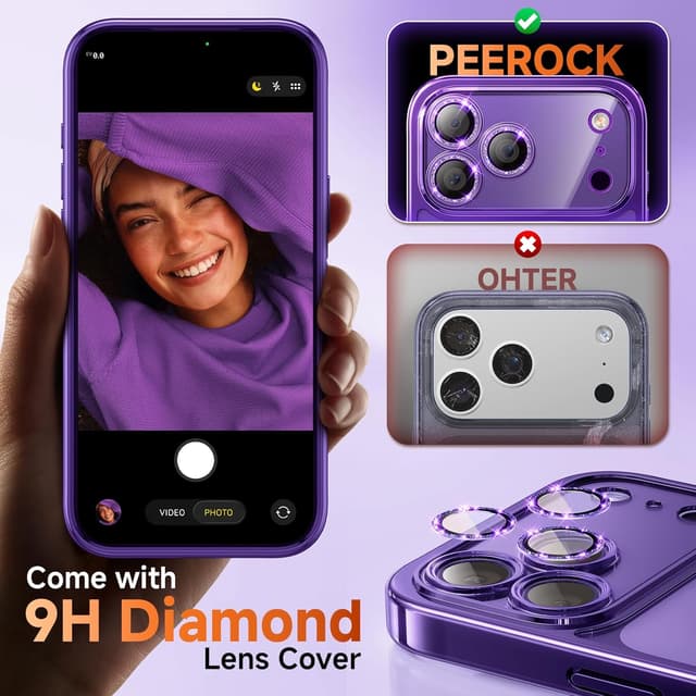 Detalle de Magnetic for iPhone 17 Pro Glitter Case with MagSafe Ring & Integrated Lens Protection (Purple)