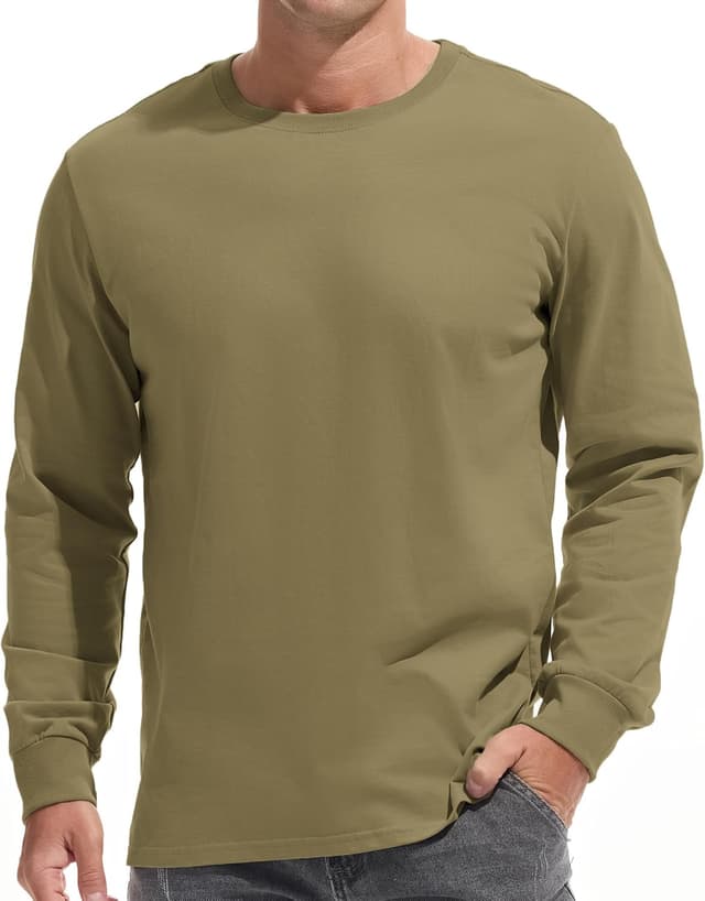 Detalle de VEIISAR Herren dickes Langarm-Rundhals-T-Shirt aus 100% Baumwolle (Heavy Duty, pre-shrink)