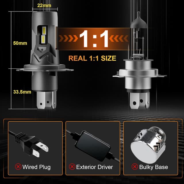 Detalle 2 de KOYOSO H4 LED 100W kit 26.000 lm fari auto 6500K 🔆