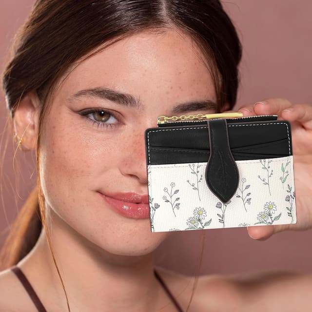 Detalle de Farcauo Mini portefeuille porte-monnaie femme noir à motif floral