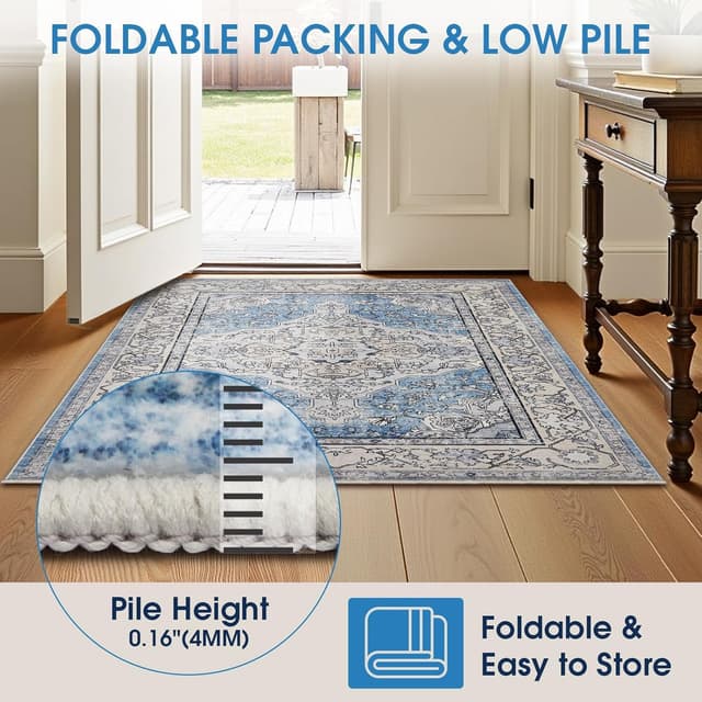 Detalle de Tapis salon vintage Vasip, poil ras lavable en machine 160x230 cm