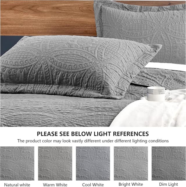 Detalle de Love’s cabin Quilts for Queen Bed (Grey) Coin Pattern 3-Piece Set: 1 Quilt + 2 Pillow Shams