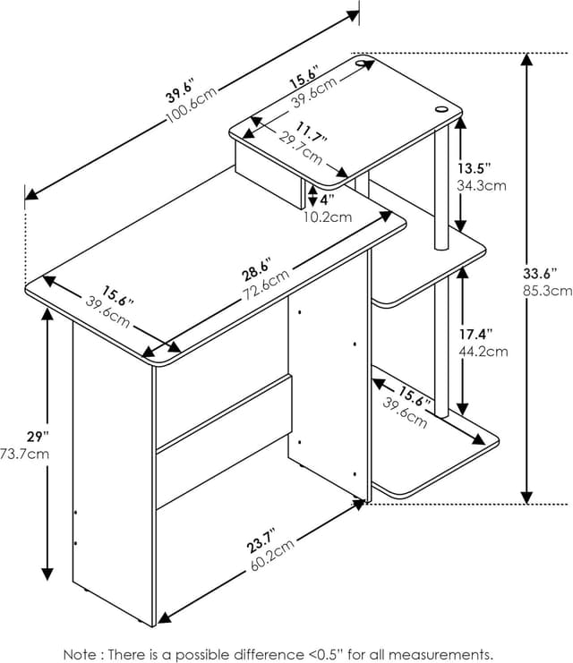 Detalle de Furinno Efficient Home laptop desk (Black/Grey) – compact study & writing surface