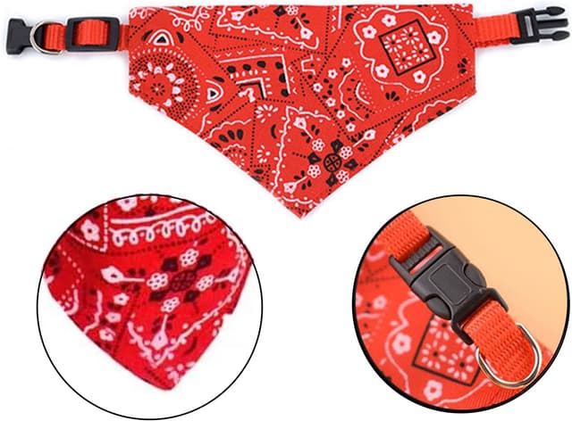 Detalle de Ling & Bai 2pcs Adjustable Dog Bandana Collar (Boho Pet Bibs Scarf) – Red, M