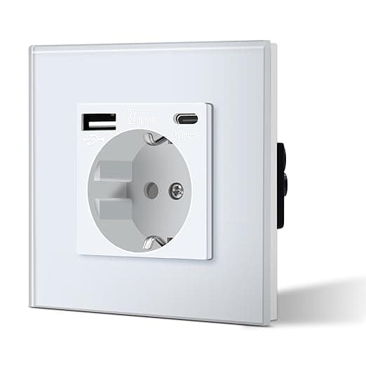 Detalle de BSEED Enchufe de Pared con USB y Tipo C ⚡ Blanco