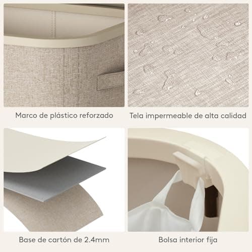 Detalle 1 de Lifewit cesto ropa sucia 105 L beige