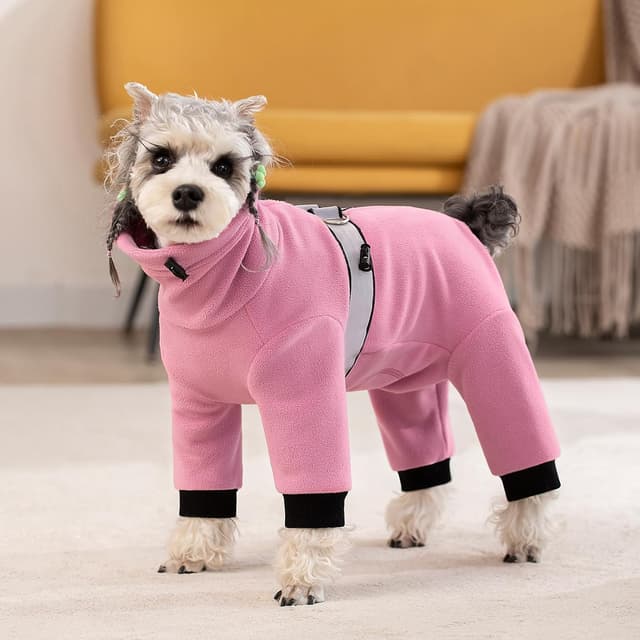 Detalle de BT Bear Warm small dog winter coat, adjustable fleece jumpsuit with D-ring and reflective strip (Size S, Pink)