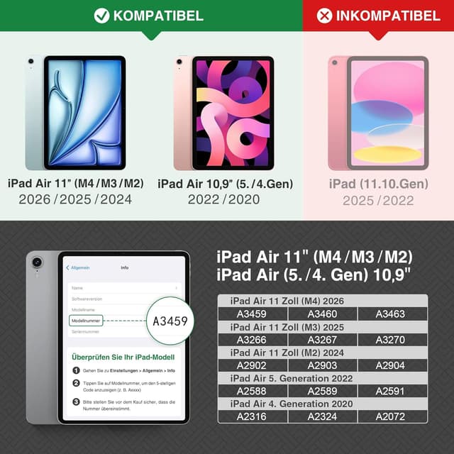 Detalle de KingBlanc Schutzhülle für iPad Air 11" mit Stifthalter – veganes Saffiano-Leder, Auto Sleep/Wake, Schwarz