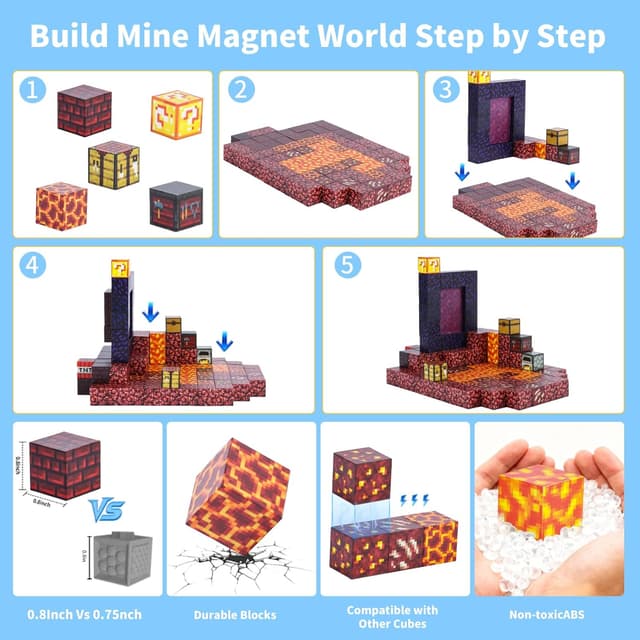 Detalle 2 de MEESHEEP Magnetic Blocks set (128 pieces) – magnetic building toys for ages 3+