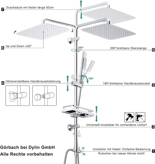 Detalle 1 de Görbach Duschsystem für Regendusche 35x25 cm