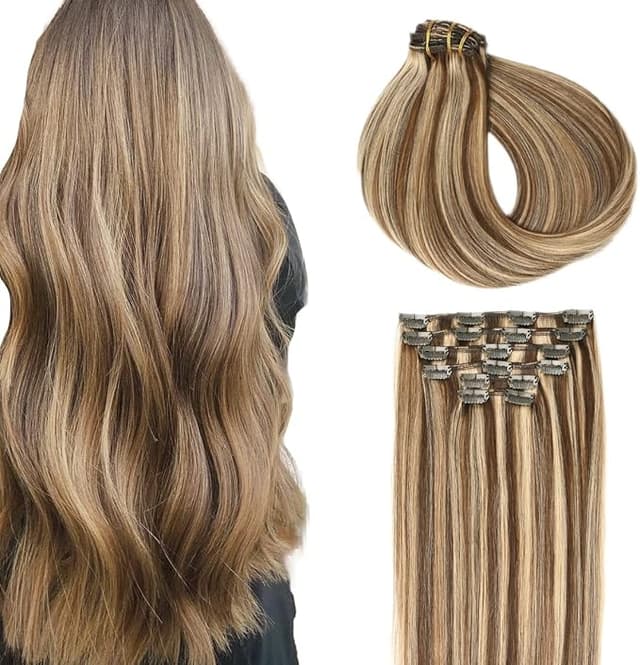 Detalle de SURNEL Extensiones de Cabello Humano 55cm 💇♀️ 6 Piezas Marrón y Rubio