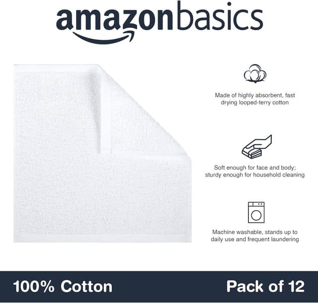 Thumbnail 2 de Amazon Basics Set asciugamani viso 30x30 cm, 12 pezzi