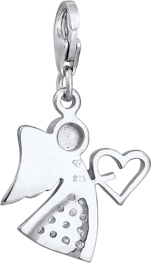 Detalle de Nenalina Charm-Anhänger „Engel mit Herz“ aus 925 Sterling Silber mit 12 Cubic Zirkonia und Karabiner