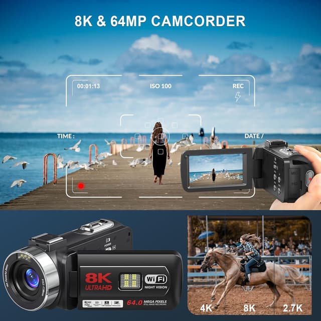 Thumbnail 1 de Delmodes 8K 64MP Camcorder Vlogging Kamera