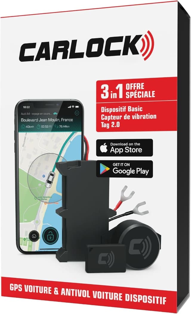 Detalle de CARLOCK Système antivol et alarme avec traceur GPS, capteur de vibration et TAG voiture