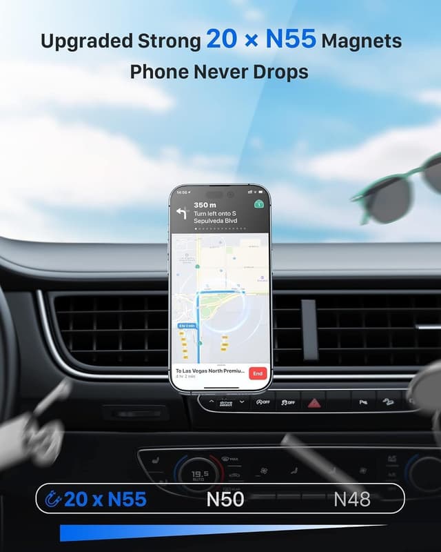 Detalle 2 de YOSH MagSafe Car Mount — air vent magnetic phone holder with dual-hook stability and 20× N55 magnets