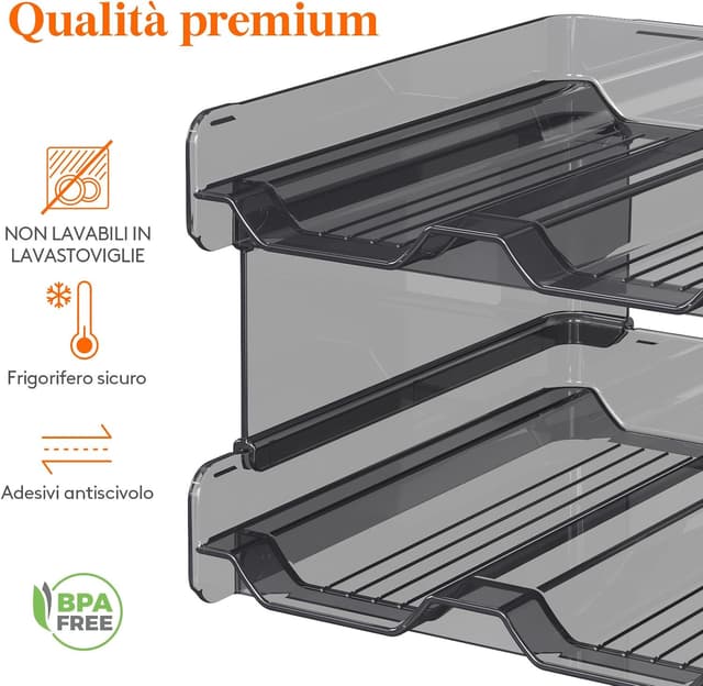 Detalle de Lifewit Portabottiglie impilabile in plastica per frigo e dispensa (set da 2) da 8 bottiglie, nero