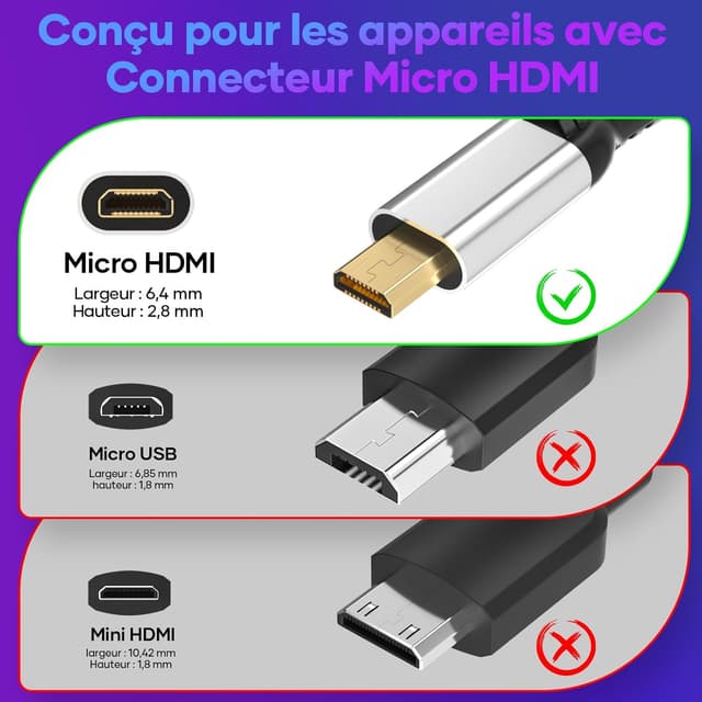 Detalle de woednx Micro HDMI vers HDMI 3 m 4K60