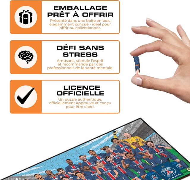 Detalle 2 de Iconic Puzzles PSG Team Treble Winners 2024/25 – Puzzle en bois sous licence officielle, 150 pièces (taille S)