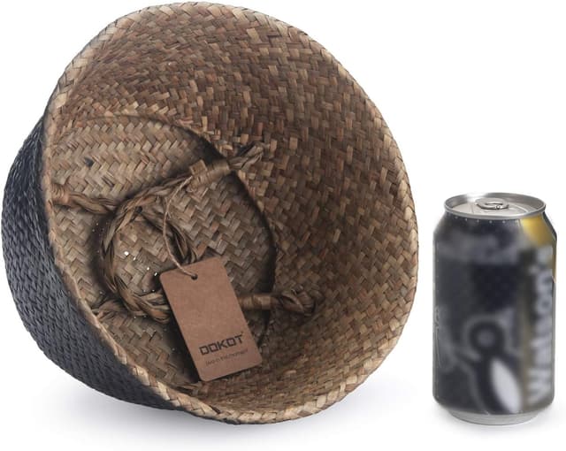 Detalle 2 de DOKOT Seegras-Korb als Blumentopf, Wäschekorb & Aufbewahrung – Naturkorb gewebt, mit Griff (Schwarz)